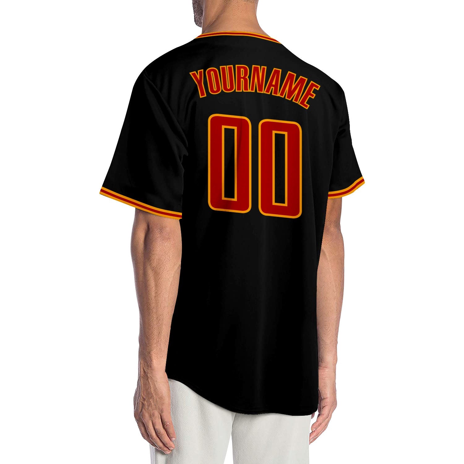 Custom Black Red-Gold Authentic Baseball Jersey - Sky-Custom