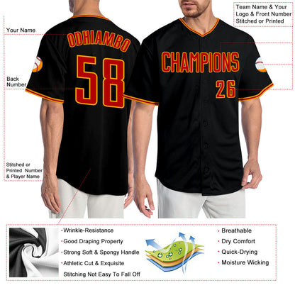 Custom Black Red-Gold Authentic Baseball Jersey - Sky-Custom