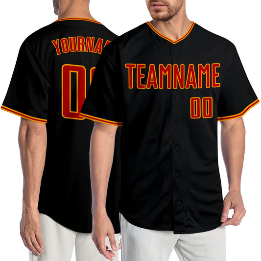 Custom Black Red-Gold Authentic Baseball Jersey - Sky-Custom