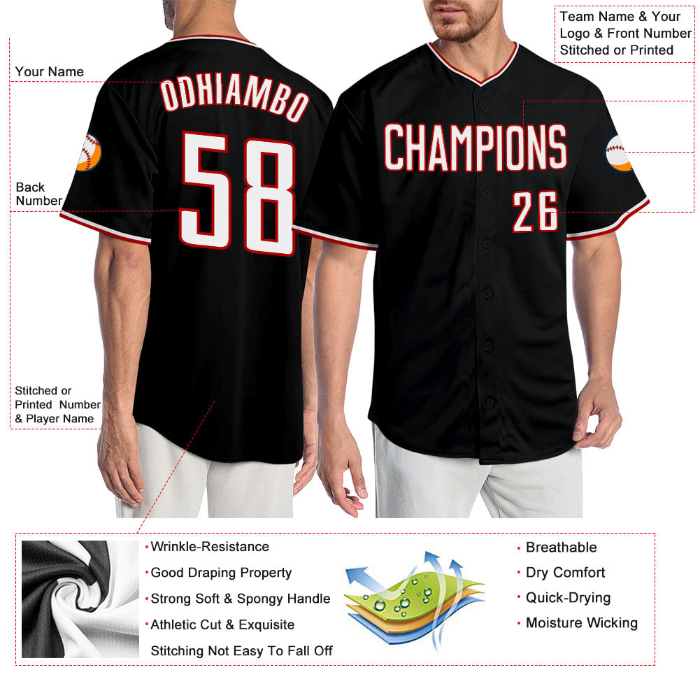 Custom Black White-Red Authentic Baseball Jersey - Sky-Custom