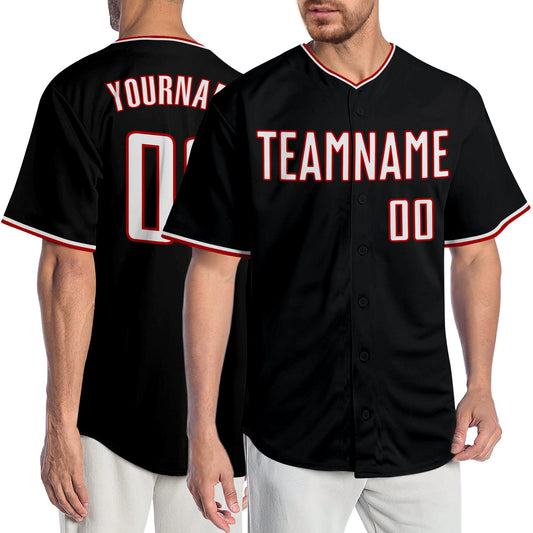 Custom Black White-Red Authentic Baseball Jersey - Sky-Custom