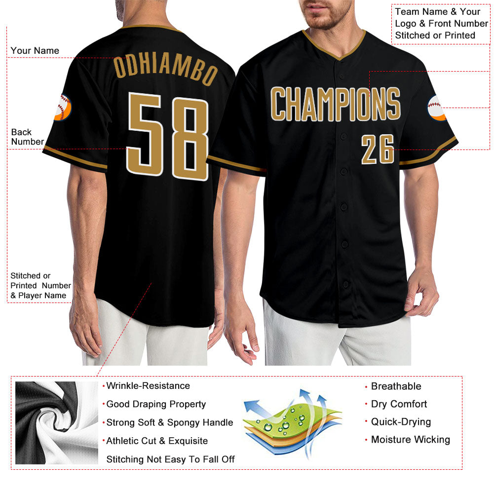 Custom Black Old Gold-White Authentic Baseball Jersey - Sky-Custom