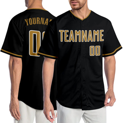 Custom Black Old Gold-White Authentic Baseball Jersey - Sky-Custom