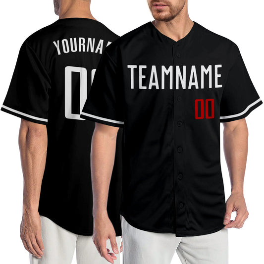 Custom Black White-Red Authentic Baseball Jersey - Sky-Custom
