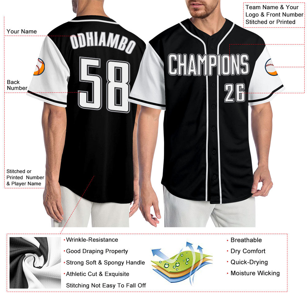 Custom Black White-Gray Authentic Two Tone Baseball Jersey - Sky-Custom