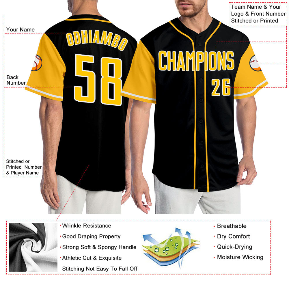 Custom Black Gold-White Authentic Two Tone Baseball Jersey - Sky-Custom