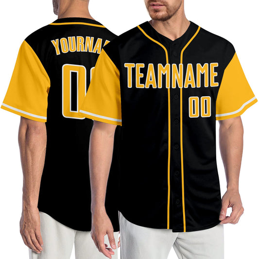 Custom Black Gold-White Authentic Two Tone Baseball Jersey - Sky-Custom