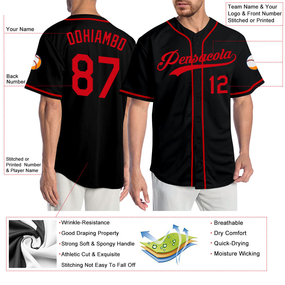 Custom Black Red Authentic Baseball Jersey - Sky-Custom