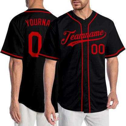Custom Black Red Authentic Baseball Jersey - Sky-Custom