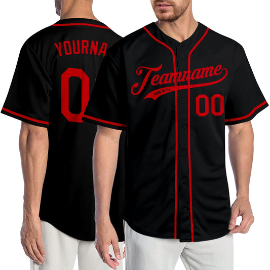 Custom Black Red Authentic Baseball Jersey - Sky-Custom