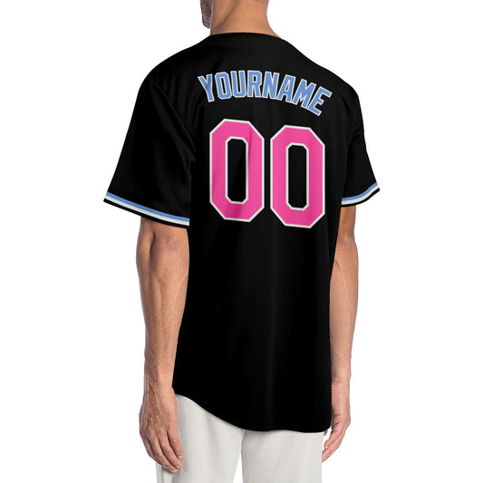 Custom Black Pink-Light Blue Authentic Baseball Jersey - Sky-Custom