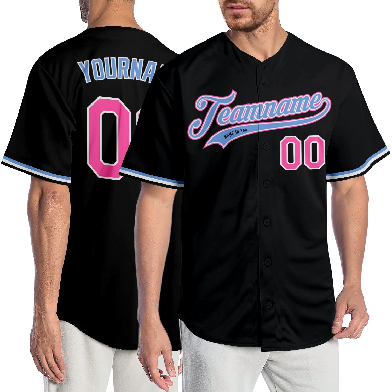 Custom Black Pink-Light Blue Authentic Baseball Jersey - Sky-Custom