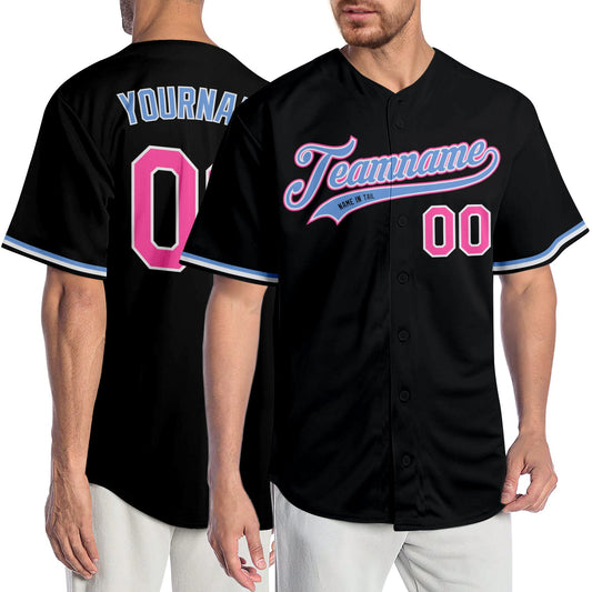 Custom Black Pink-Light Blue Authentic Baseball Jersey - Sky-Custom