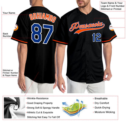 Custom Black Royal-Orange Authentic Baseball Jersey - Sky-Custom