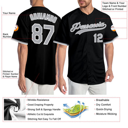 Custom Black Gray-White Authentic Baseball Jersey - Sky-Custom