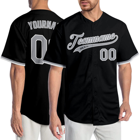 Custom Black Gray-White Authentic Baseball Jersey - Sky-Custom