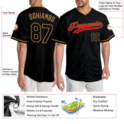 Custom Black Black-Red Authentic Baseball Jersey - Sky-Custom