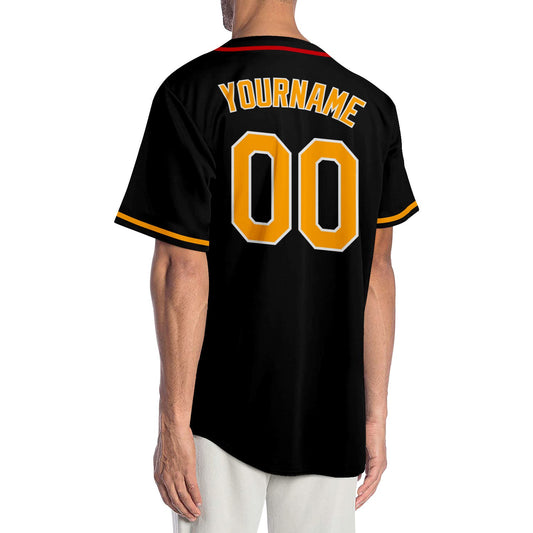 Custom Black Gold-Red Authentic Baseball Jersey - Sky-Custom