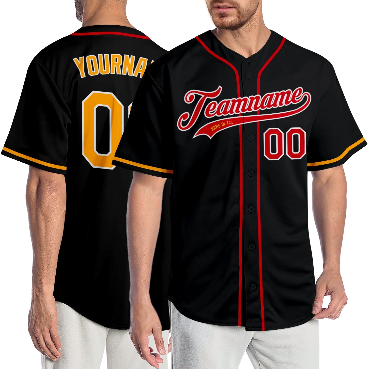 Custom Black Gold-Red Authentic Baseball Jersey - Sky-Custom