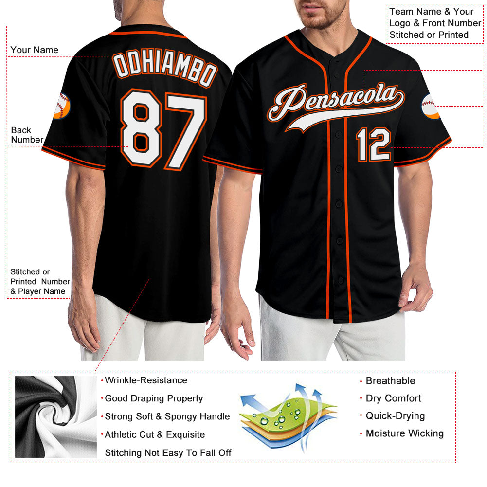 Custom Black White-Orange Authentic Baseball Jersey - Sky-Custom