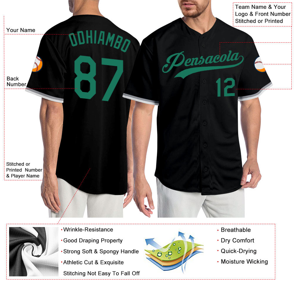 Custom Black Kelly Green Authentic Baseball Jersey - Sky-Custom