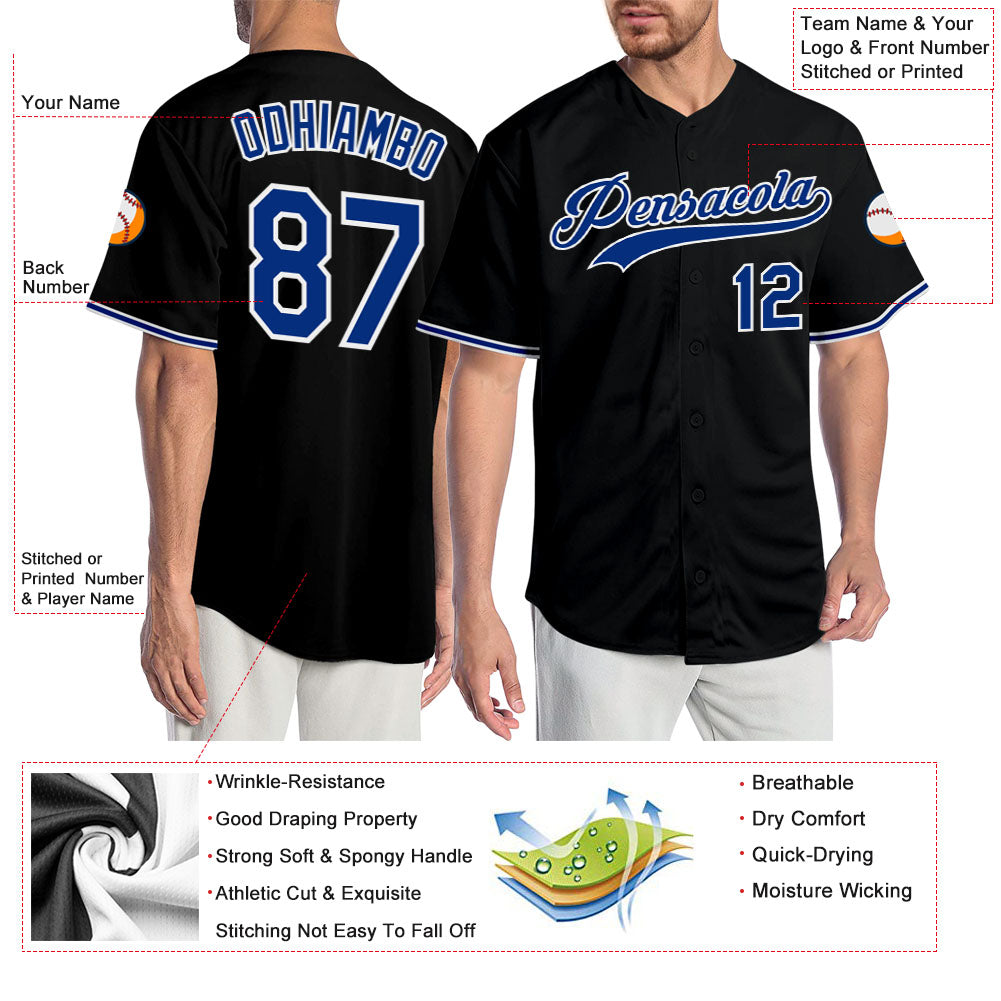 Custom Black Royal-White Authentic Baseball Jersey - Sky-Custom