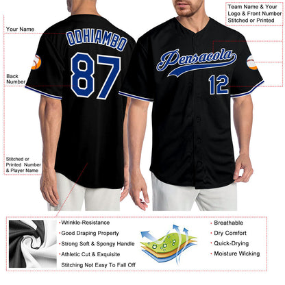Custom Black Royal-White Authentic Baseball Jersey - Sky-Custom