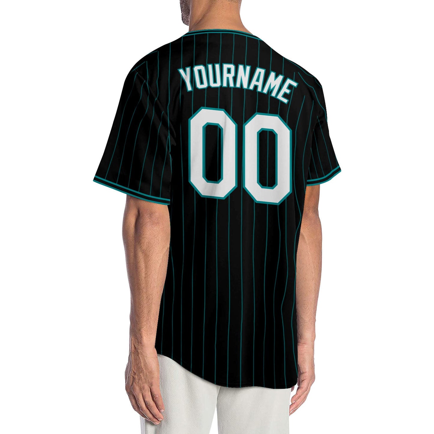 Custom Black Teal Pinstripe White-Teal Authentic Baseball Jersey - Sky-Custom