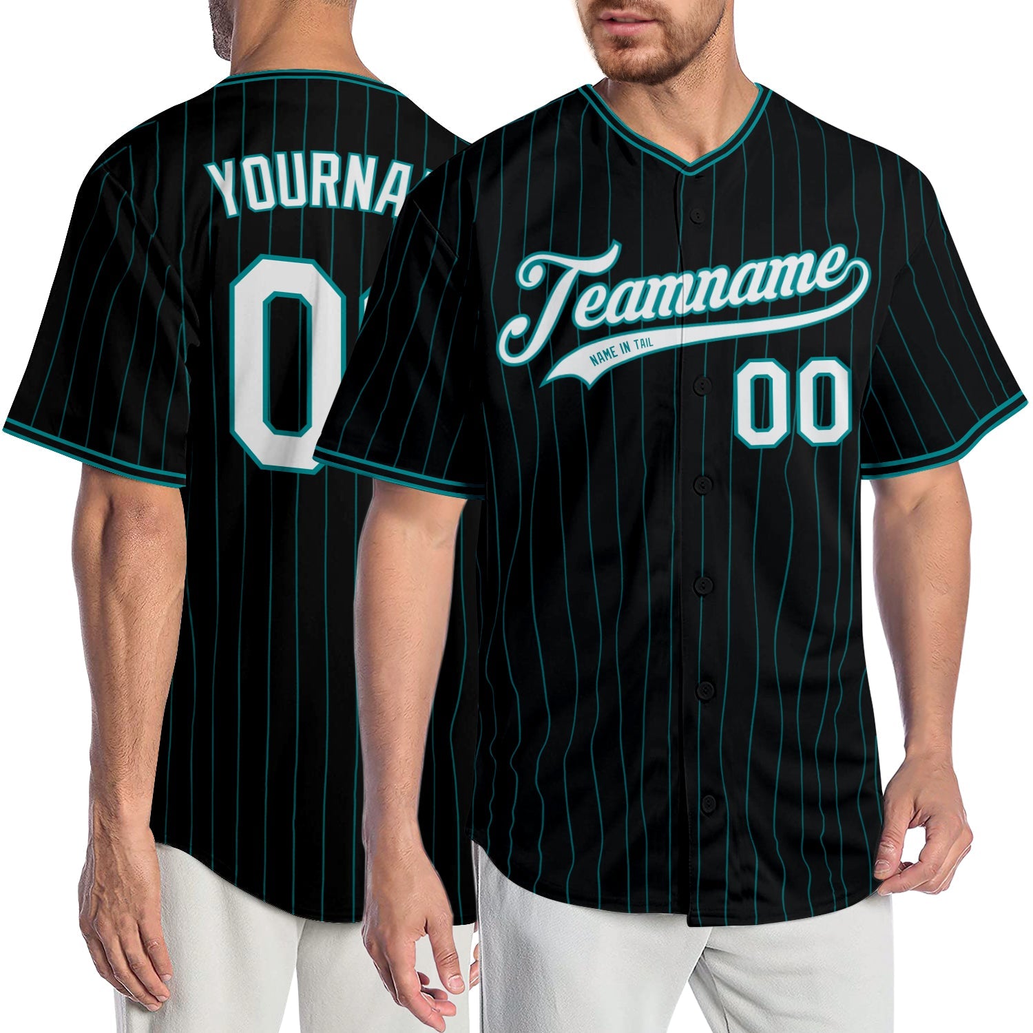 Custom Black Teal Pinstripe White-Teal Authentic Baseball Jersey - Sky-Custom