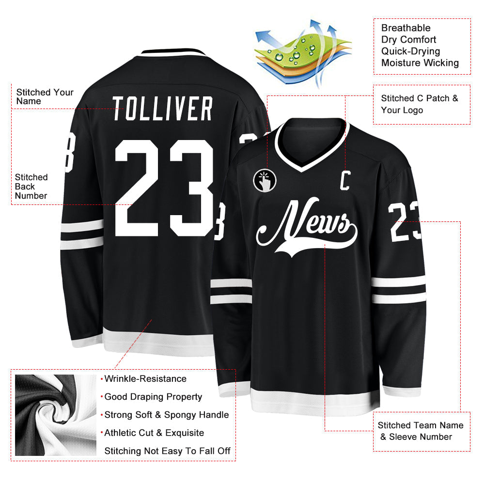 Custom Black White Hockey Jersey - Sky-Custom