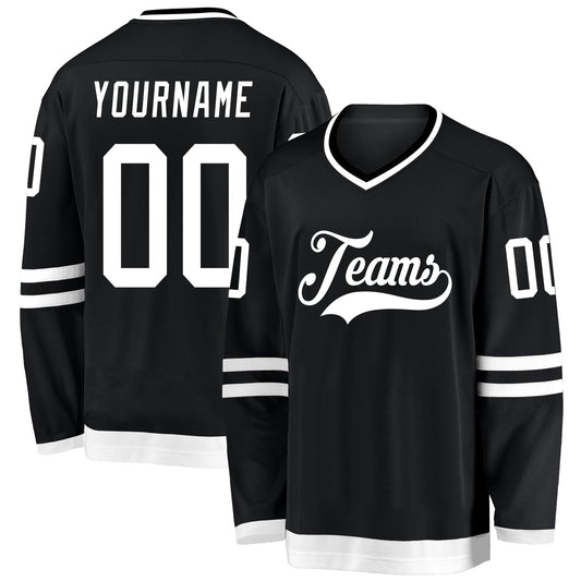 Custom Black White Hockey Jersey - Sky-Custom