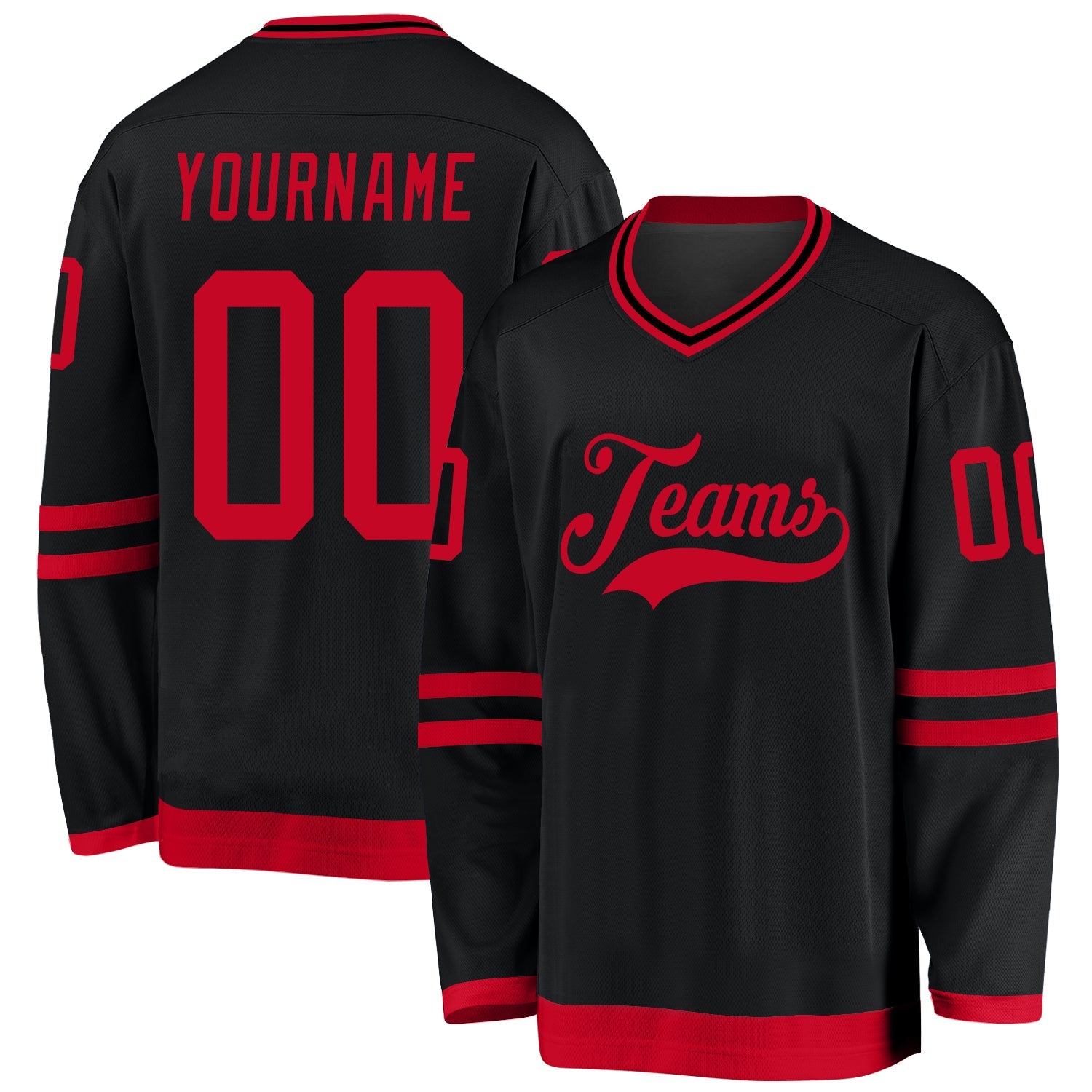 Custom Black Red Hockey Jersey - Sky-Custom