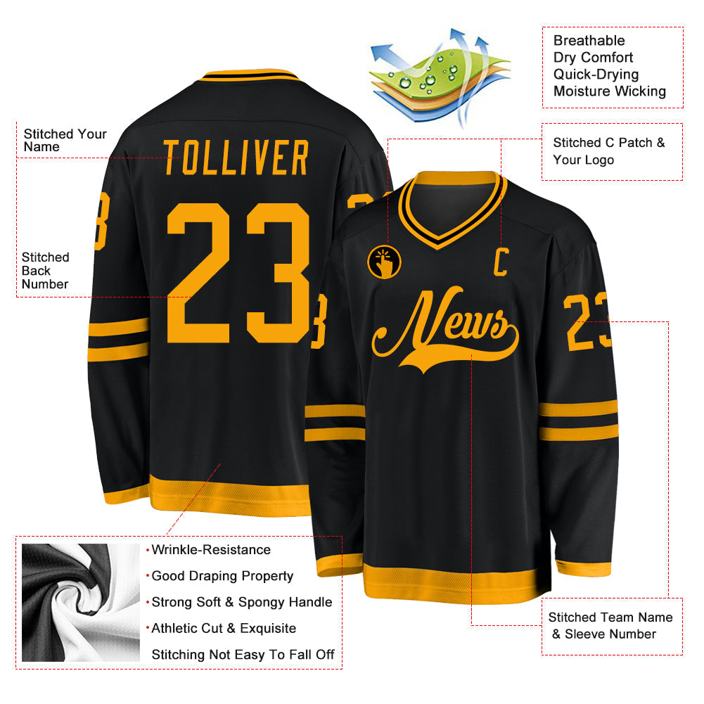 Custom Black Gold Hockey Jersey - Sky-Custom