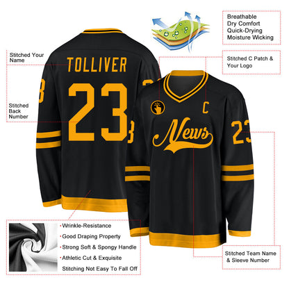 Custom Black Gold Hockey Jersey - Sky-Custom