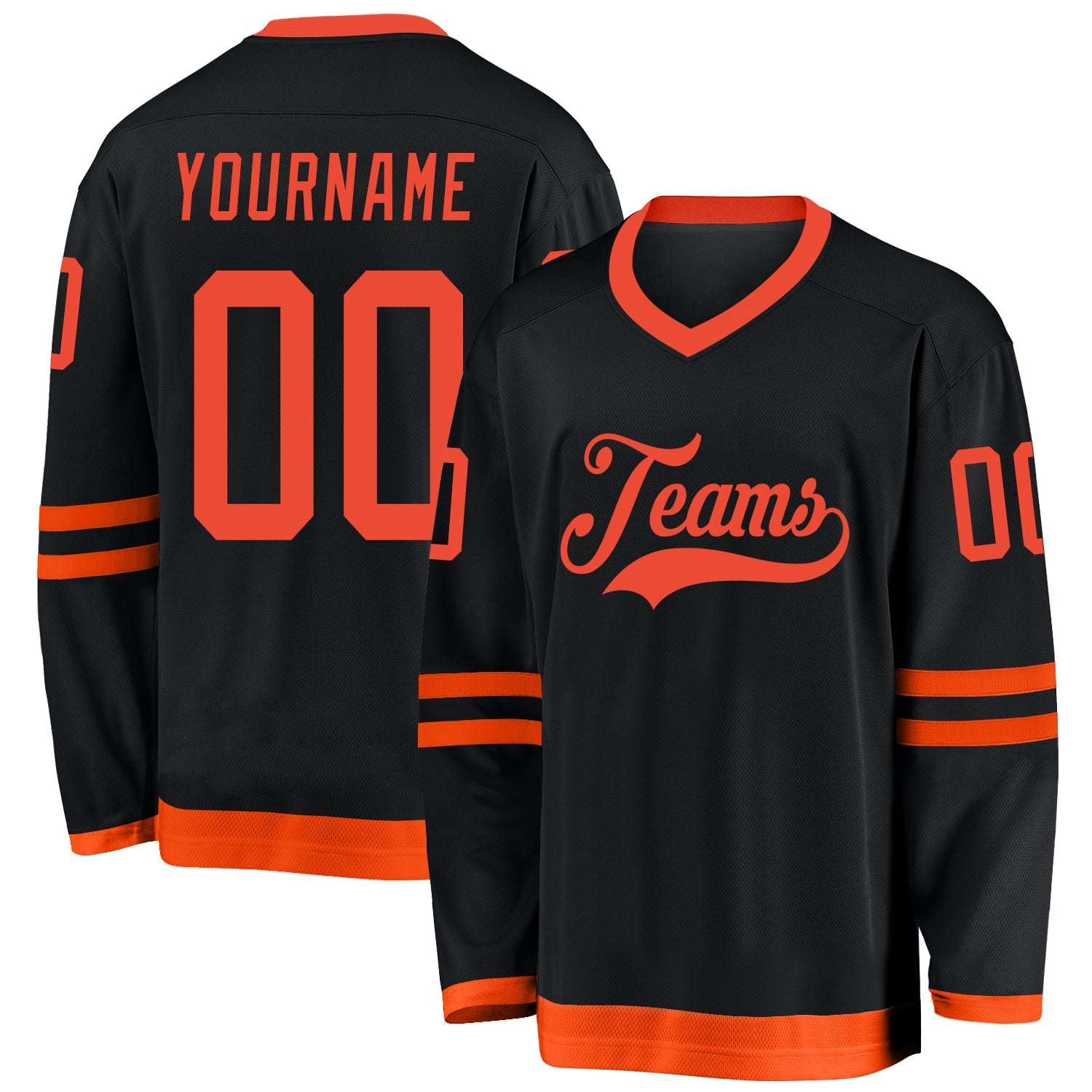 Custom Black Orange Hockey Jersey - Sky-Custom