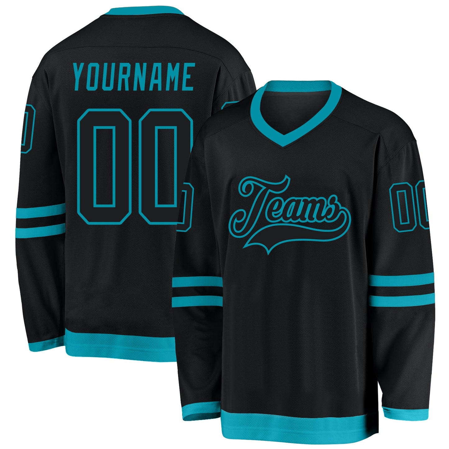 Custom Black Black-Teal Hockey Jersey - Sky-Custom