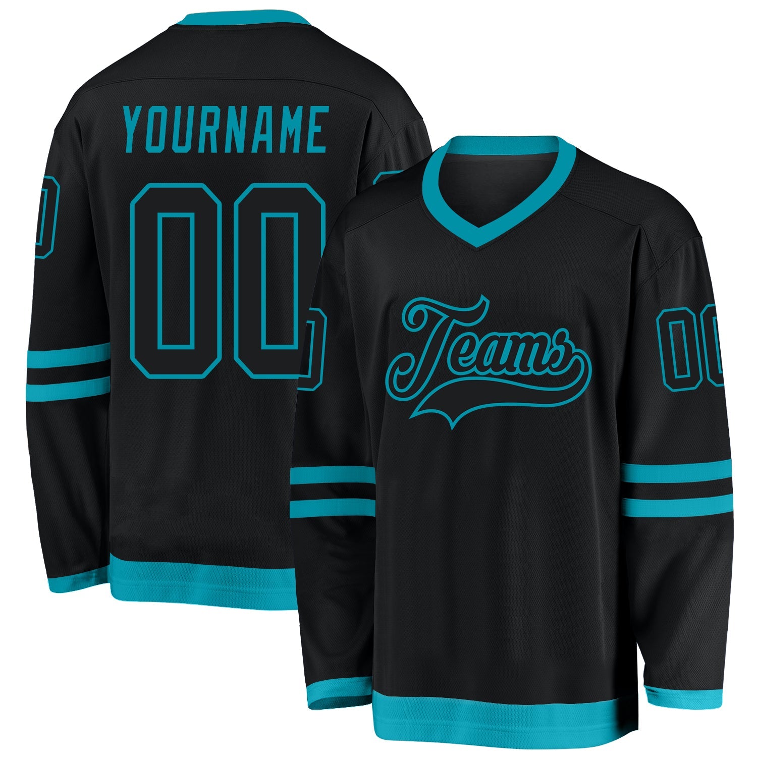 Custom Black Black-Teal Hockey Jersey - Sky-Custom