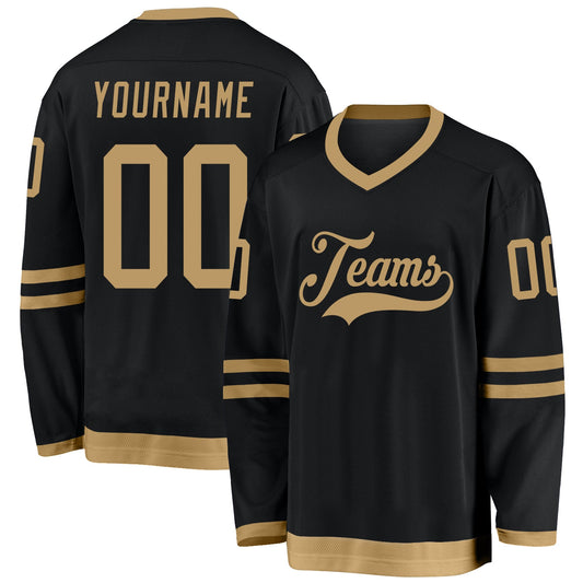 Custom Black Old Gold Hockey Jersey - Sky-Custom