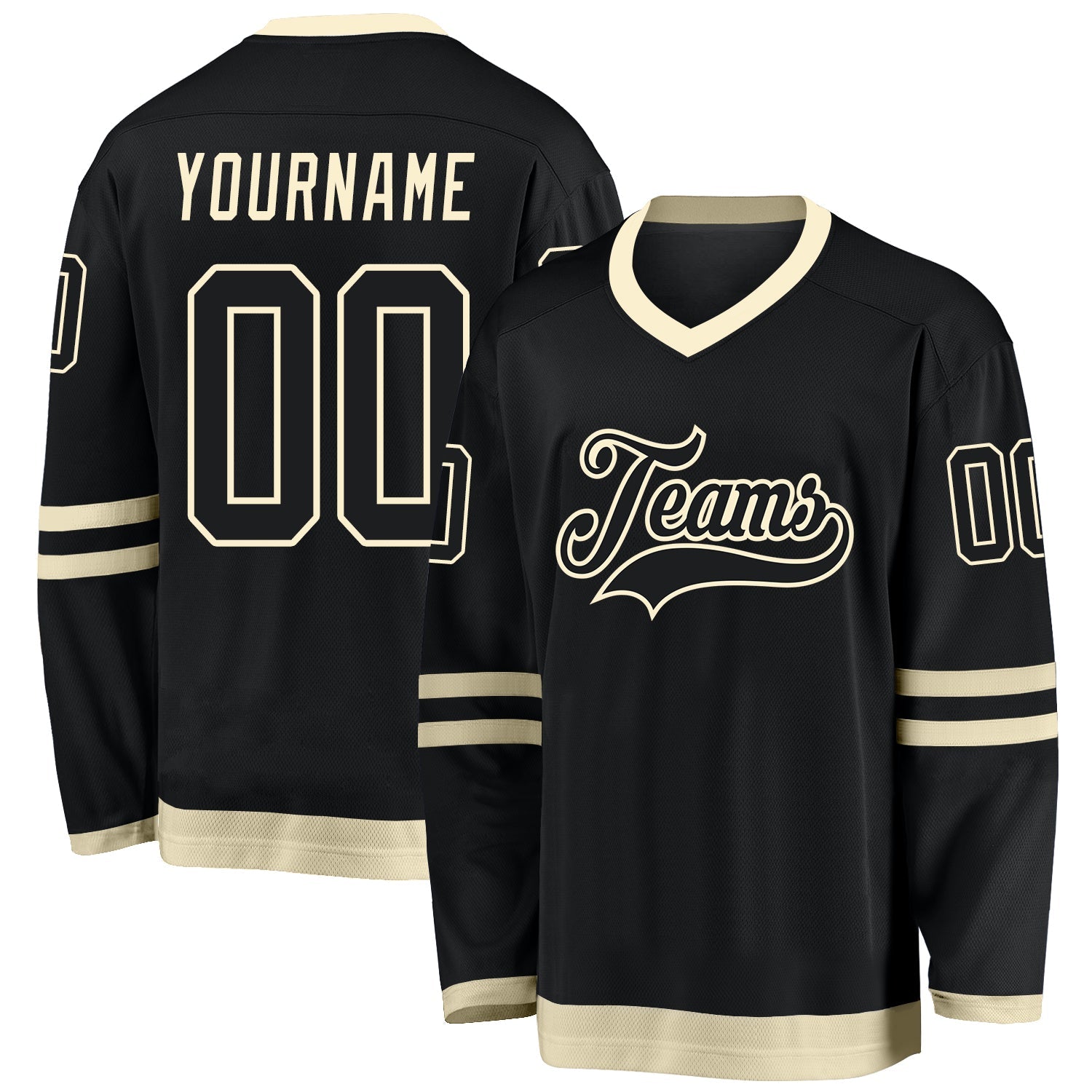Custom Black Black-Cream Hockey Jersey - Sky-Custom