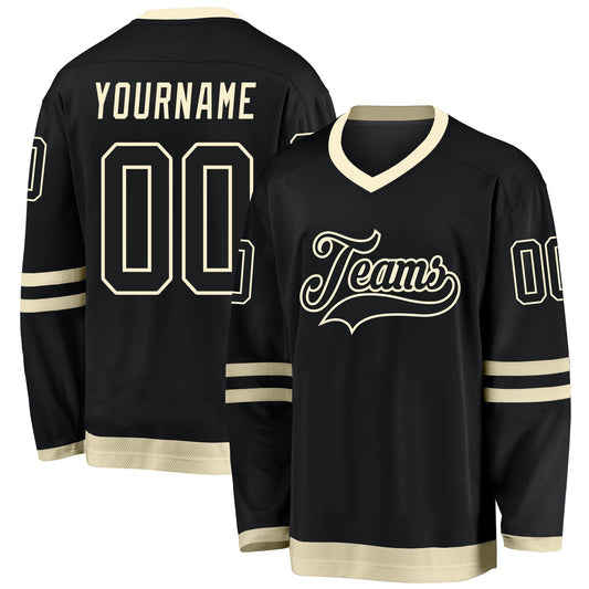Custom Black Black-Cream Hockey Jersey - Sky-Custom
