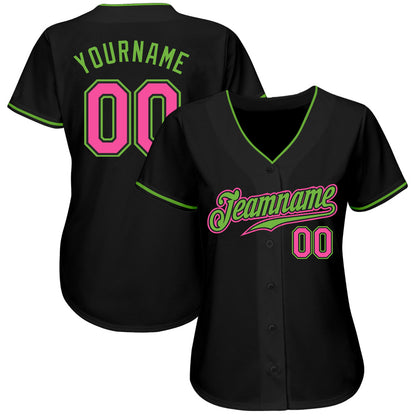 Custom Black Pink-Neon Green Authentic Baseball Jersey - Sky-Custom