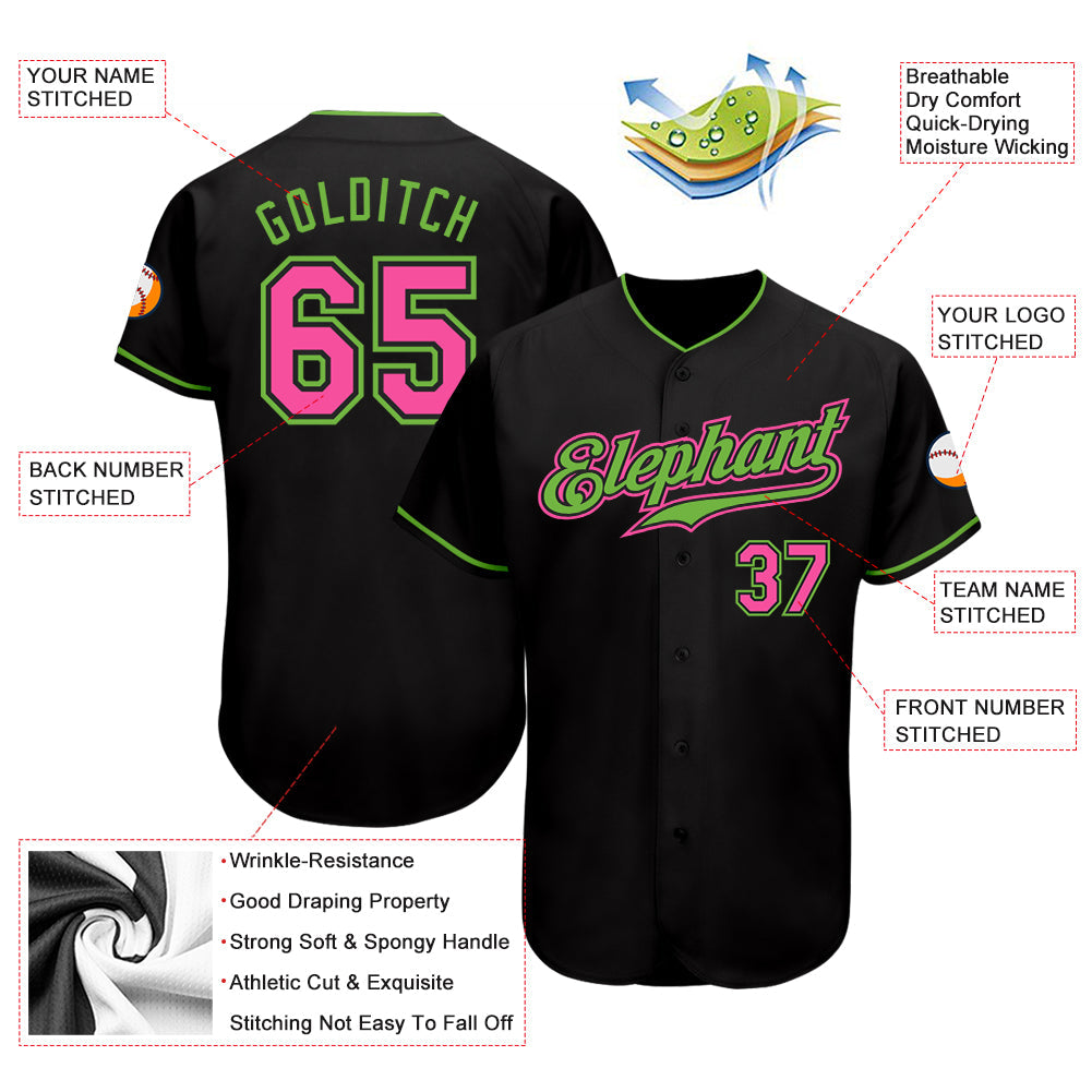 Custom Black Pink-Neon Green Authentic Baseball Jersey - Sky-Custom