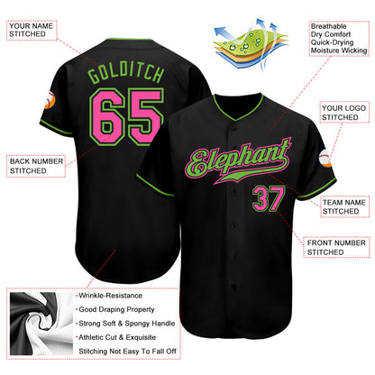 Custom Black Pink-Neon Green Authentic Baseball Jersey - Sky-Custom