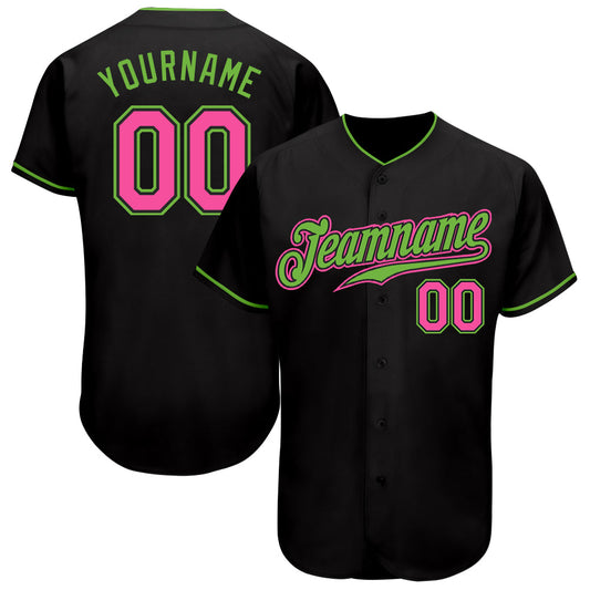 Custom Black Pink-Neon Green Authentic Baseball Jersey - Sky-Custom