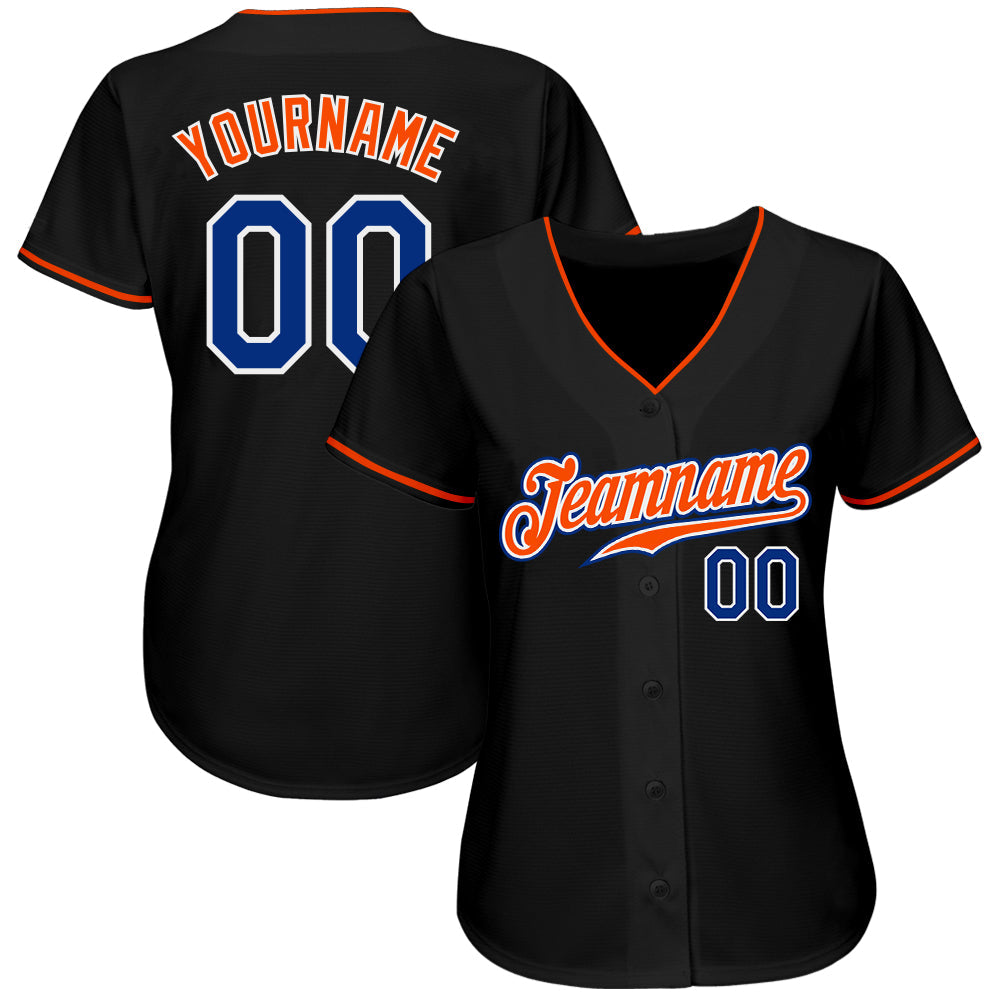 Custom Black Royal-Orange Authentic Baseball Jersey - Sky-Custom