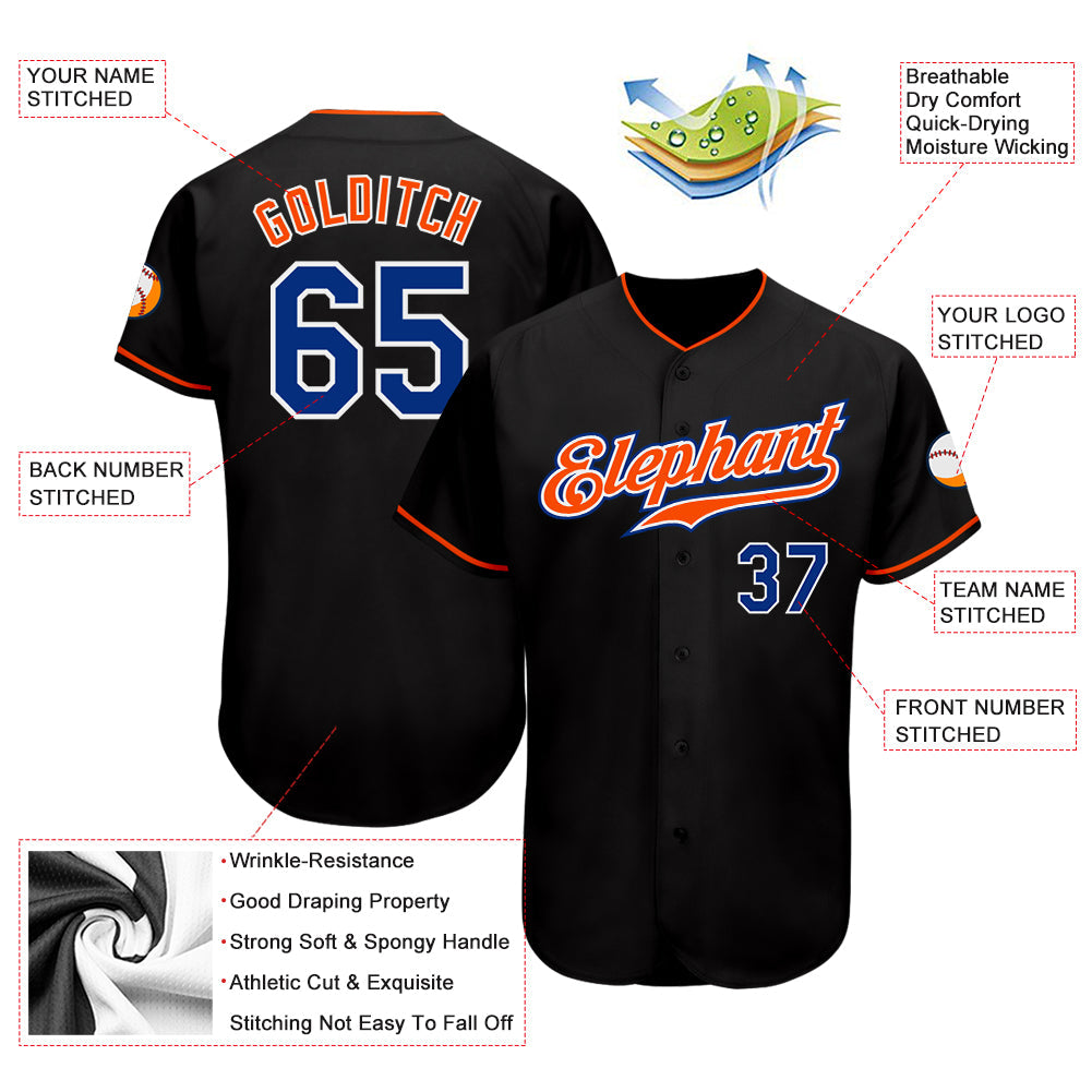 Custom Black Royal-Orange Authentic Baseball Jersey - Sky-Custom