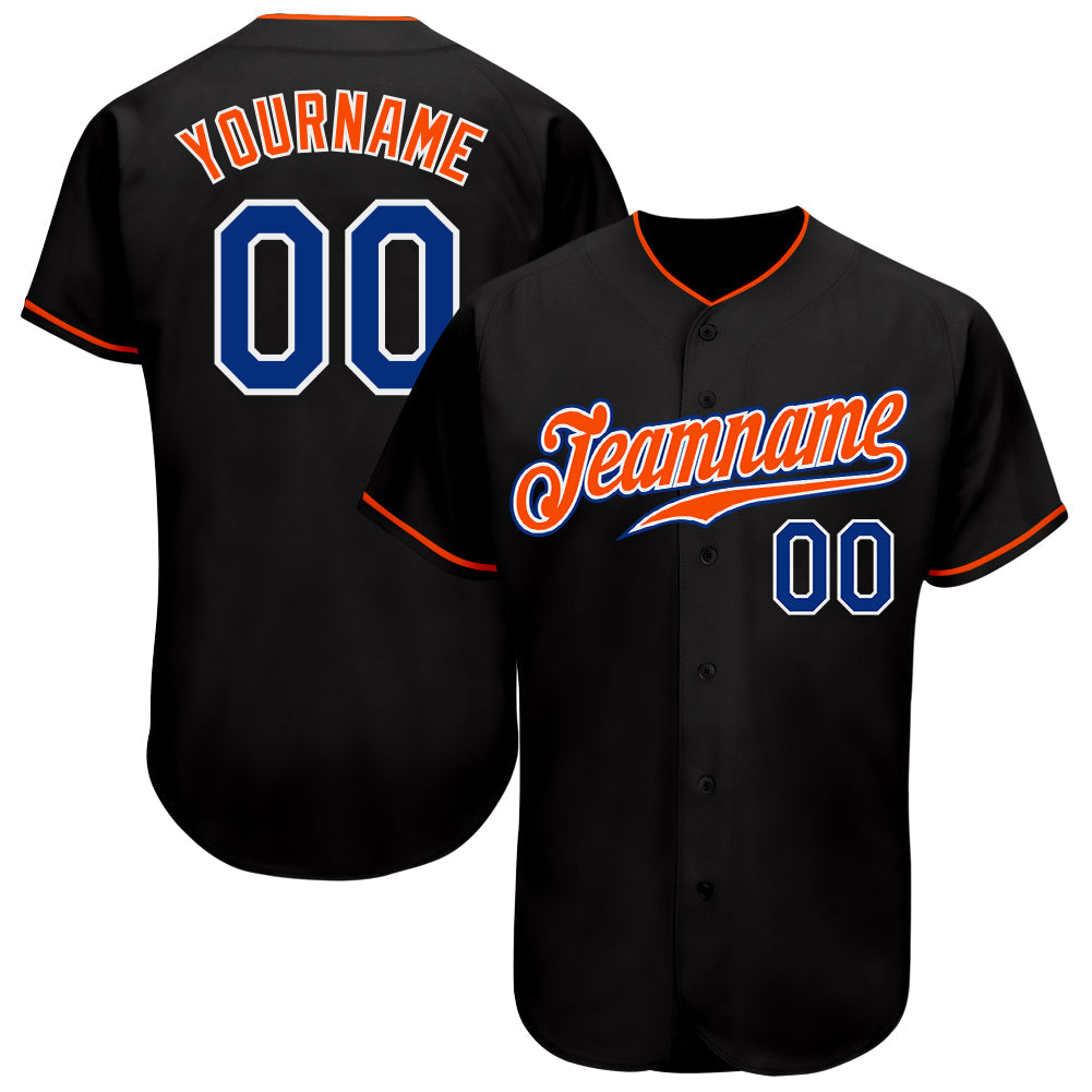 Custom Black Royal-Orange Authentic Baseball Jersey - Sky-Custom