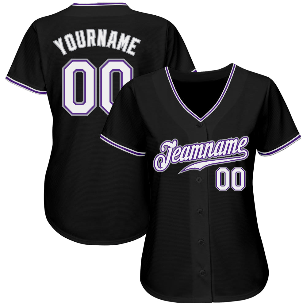 Custom Black White-Purple Authentic Baseball Jersey - Sky-Custom
