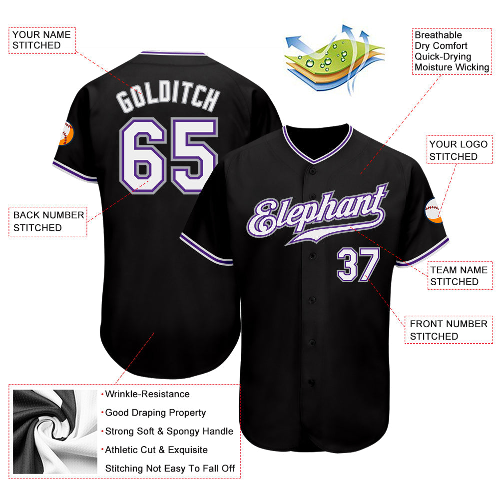 Custom Black White-Purple Authentic Baseball Jersey - Sky-Custom