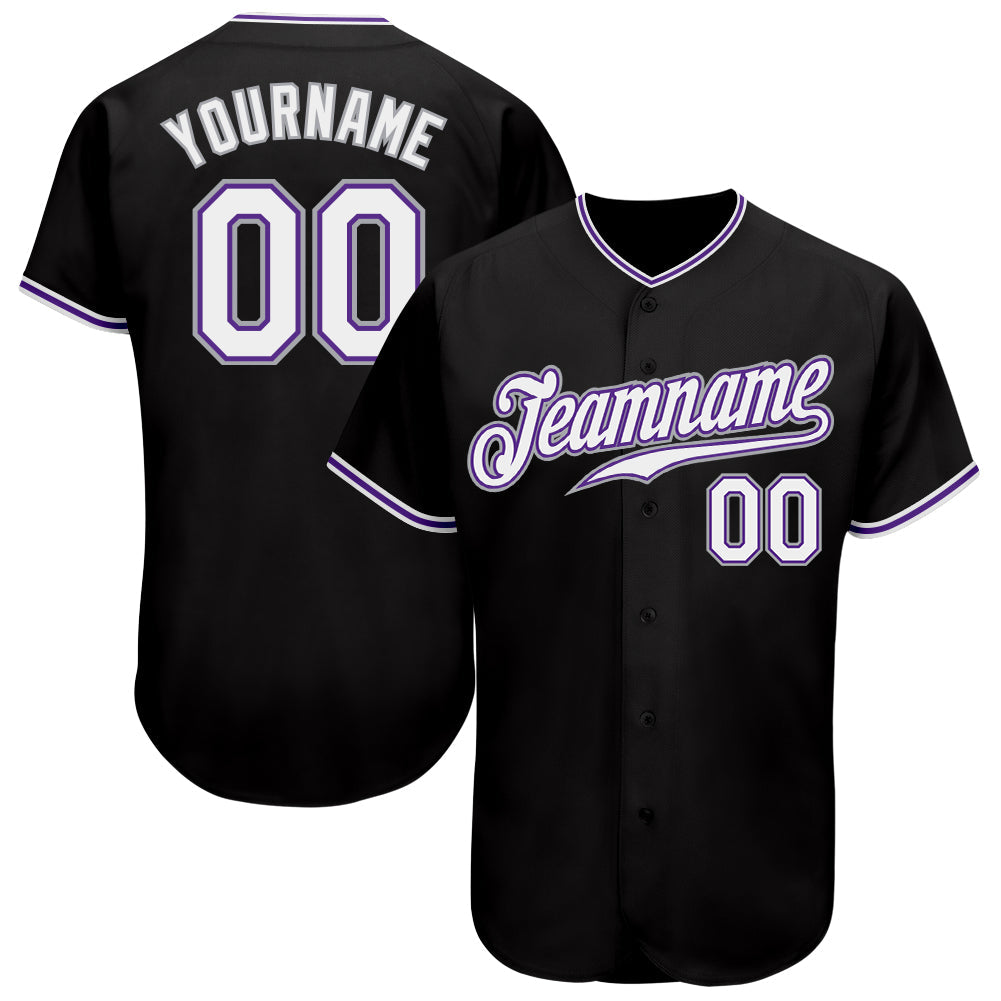 Custom Black White-Purple Authentic Baseball Jersey - Sky-Custom
